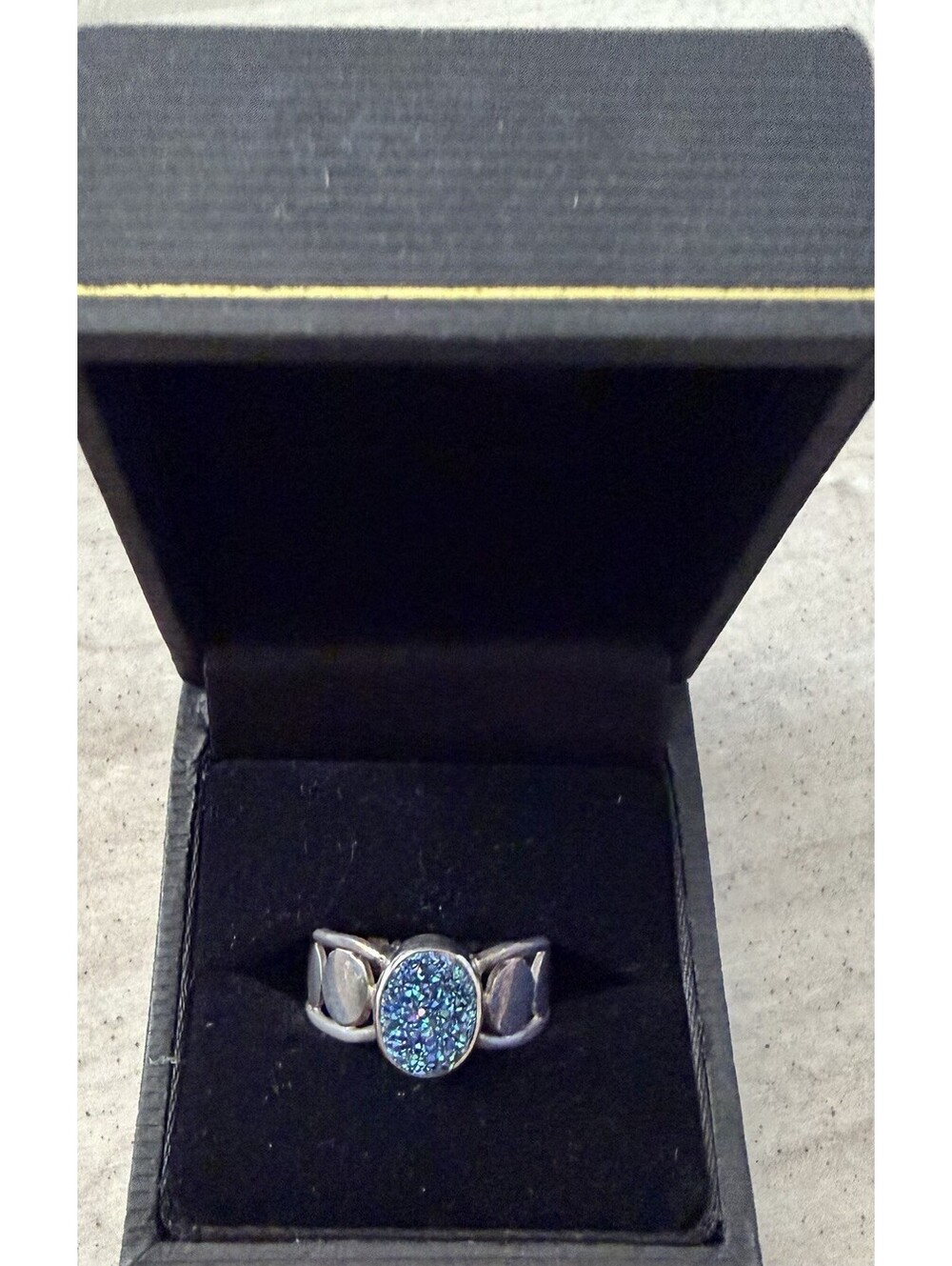 Sajen 925 Sterling Silver Blue Druzy Quartz Oval Statement Ring Boho Artisan 7.5